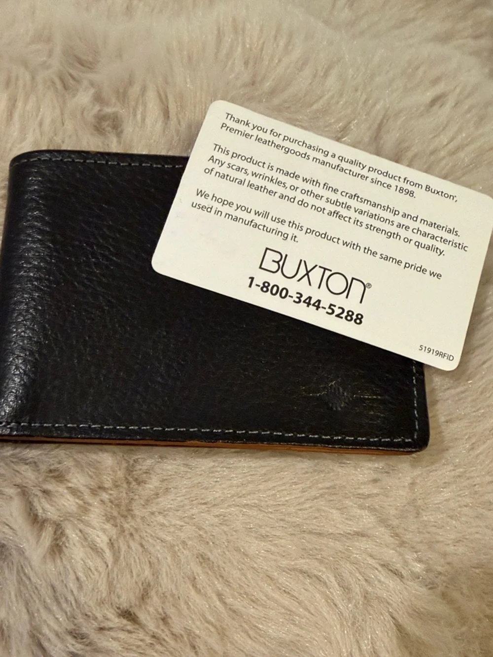 Buxton Black Leather Bifold Wallet with Brown Trim